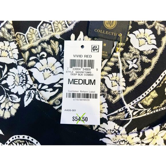 JM Collection Black Gold Paisley Print Top Womens Size M NWT - Picture 3 of 9